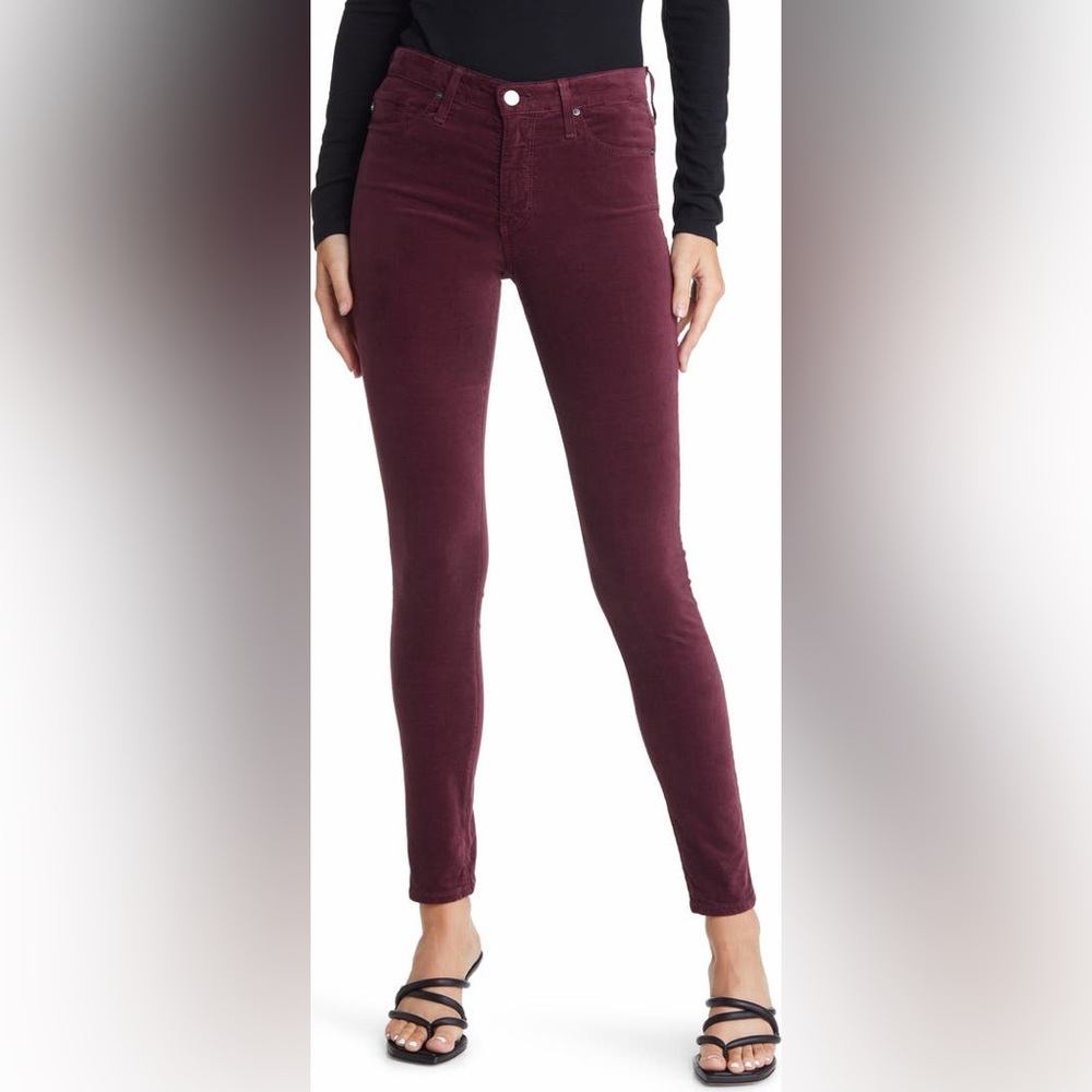 AG The Farrah High Waist Velvet Jeans in Maroon Peak